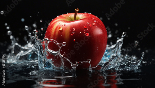 Apple falling in water isolated on black background