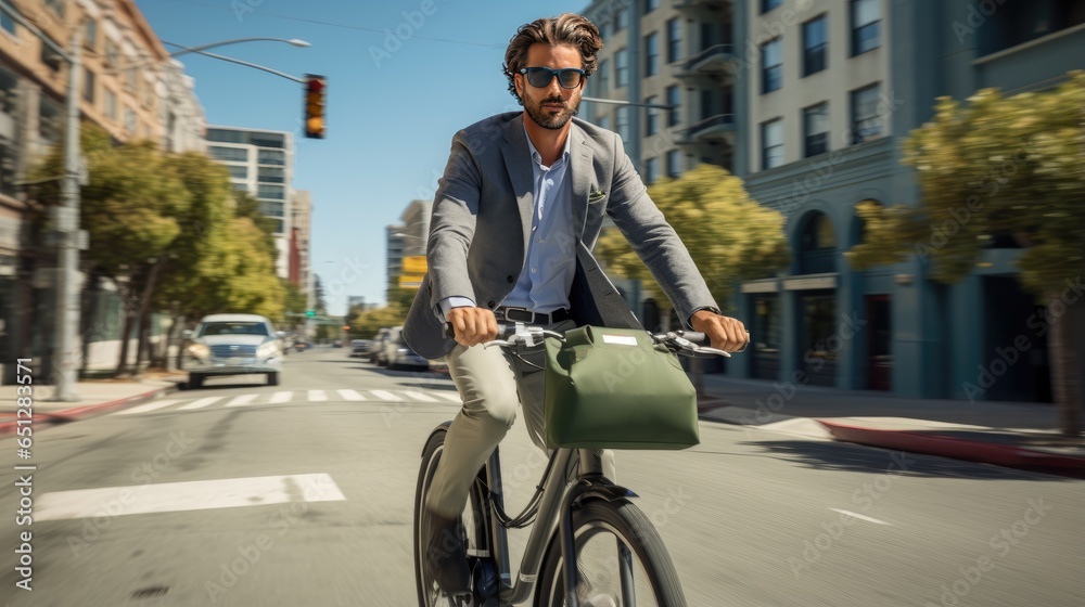 Eco-Conscious Commuters, people cycling, walking, and using electric vehicles to reduce air pollution and promote sustainable transportation.