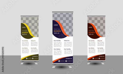 Creative clean and corporate Business roll up banner template design,
 Roll up banner stand vector minimal design
 photo
