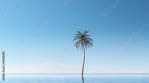  a lone palm tree in the middle of the ocean on a sunny day. generative ai
