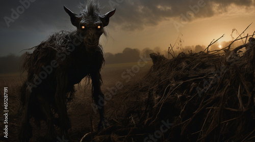 An eerie and mysterious image of a chupacabra, a creature of folklore said to feed on livestock