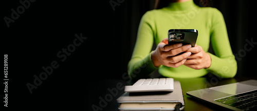 Type search information from the Internet network. Businessman working with smartphone, tablet and laptop computer on table in office. network concept