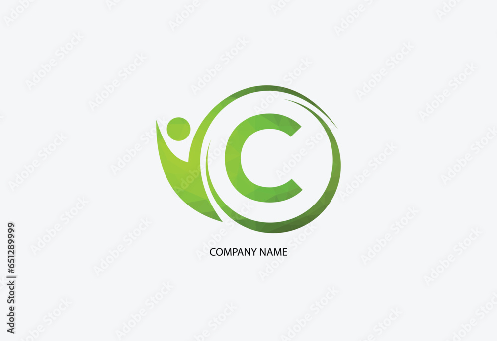 Low poly human with letter C logo design concept template Low poly human with letter C logo design concept template