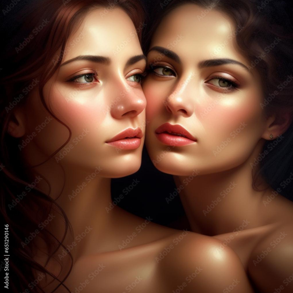 Fine art painting style of romantic same gender female relationship part of the LGBT community. Generative AI Fine art painting style of romantic same gender female relationship part of the LGBT community. Generative AI