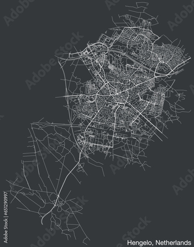 Detailed hand-drawn navigational urban street roads map of the Dutch city of HENGELO, NETHERLANDS with solid road lines and name tag on vintage background