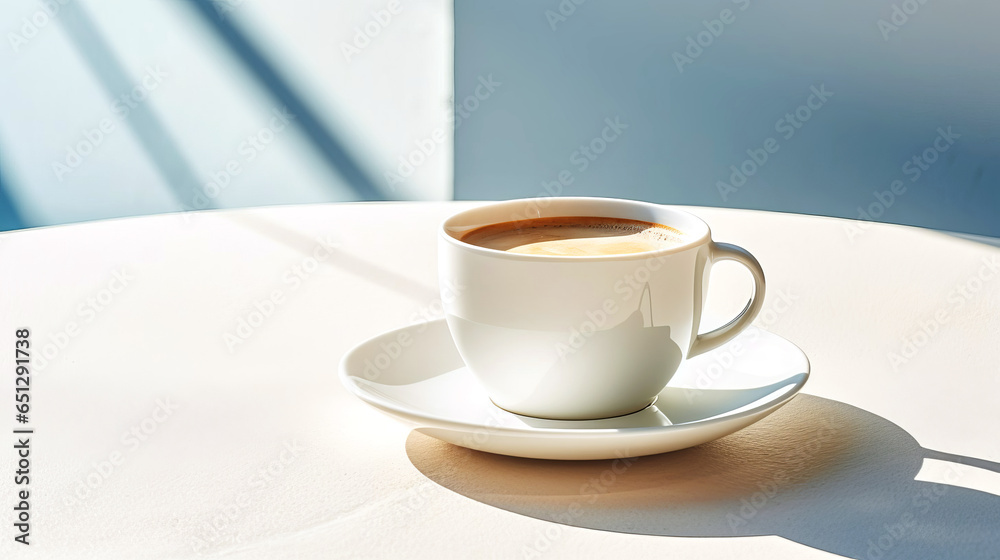 Porcelain cup of coffee in the sunlight. Porcelain cup of coffee in the sunlight.