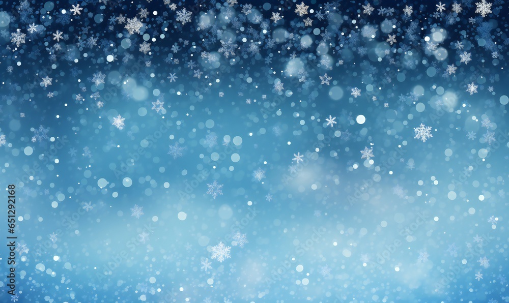 Christmas blue background with snow. Snowfall.