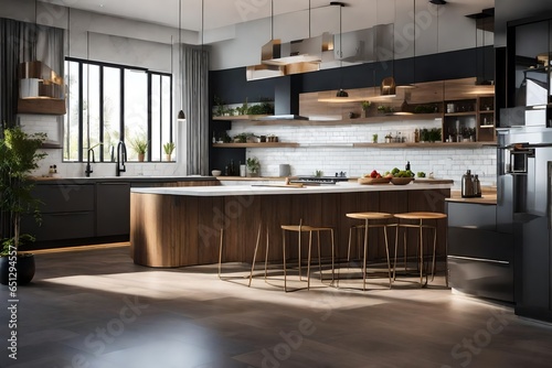 Modern kitchen design with open concept and bar counter