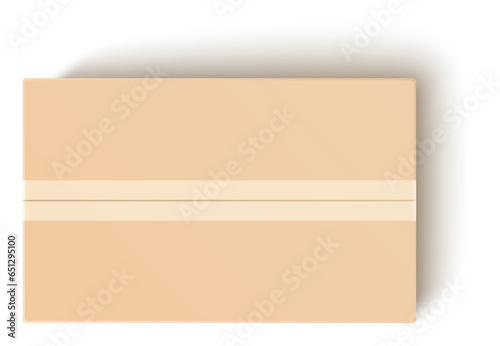 Sealed cardboard box top view. Blank realistic mockup