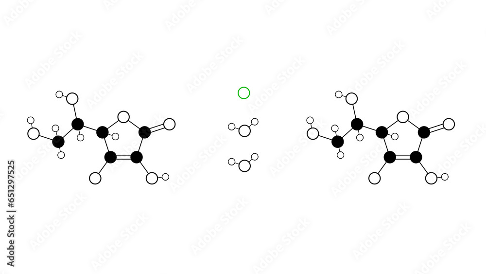 calcium ascorbate molecule, structural chemical formula, ballandstick