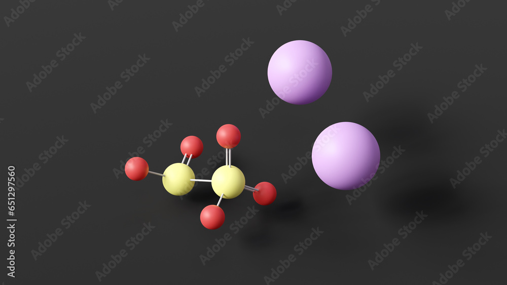 potassium metabisulfite molecule, molecular structure, antioxidant e224, ball and stick 3d model, structural chemical formula with colored atoms