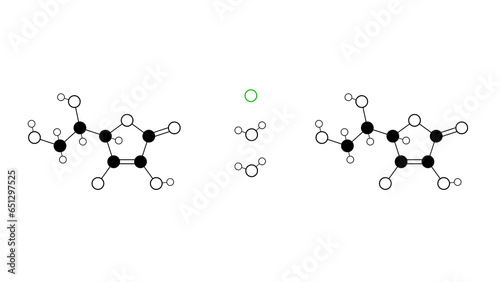 calcium ascorbate molecule, structural chemical formula, ball-and-stick model, isolated image food additive e302