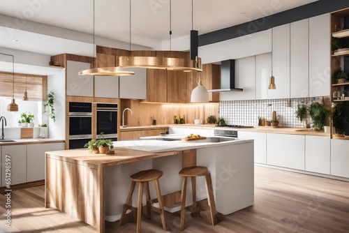 Home mockup, warm modern kitchen interior background © Tanveer