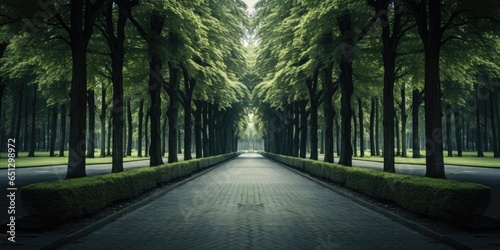 Foto brick way with green trees