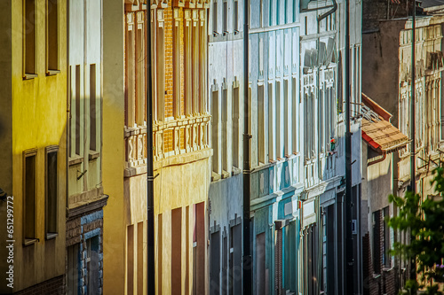 Beautiful tenement houses in a Polish city in the morning