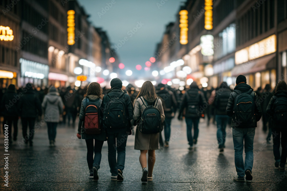 Obraz premium Crowd of people walking in the city, blurred background