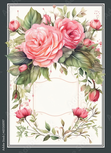 Greeting card with beautiful flowers, roses, chrysanthemums for weddings. Generate AI