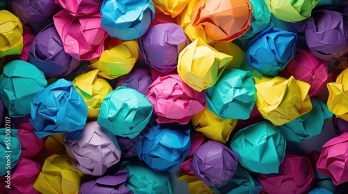 Different colored Crumpled Paper Ball background generative AI photo
