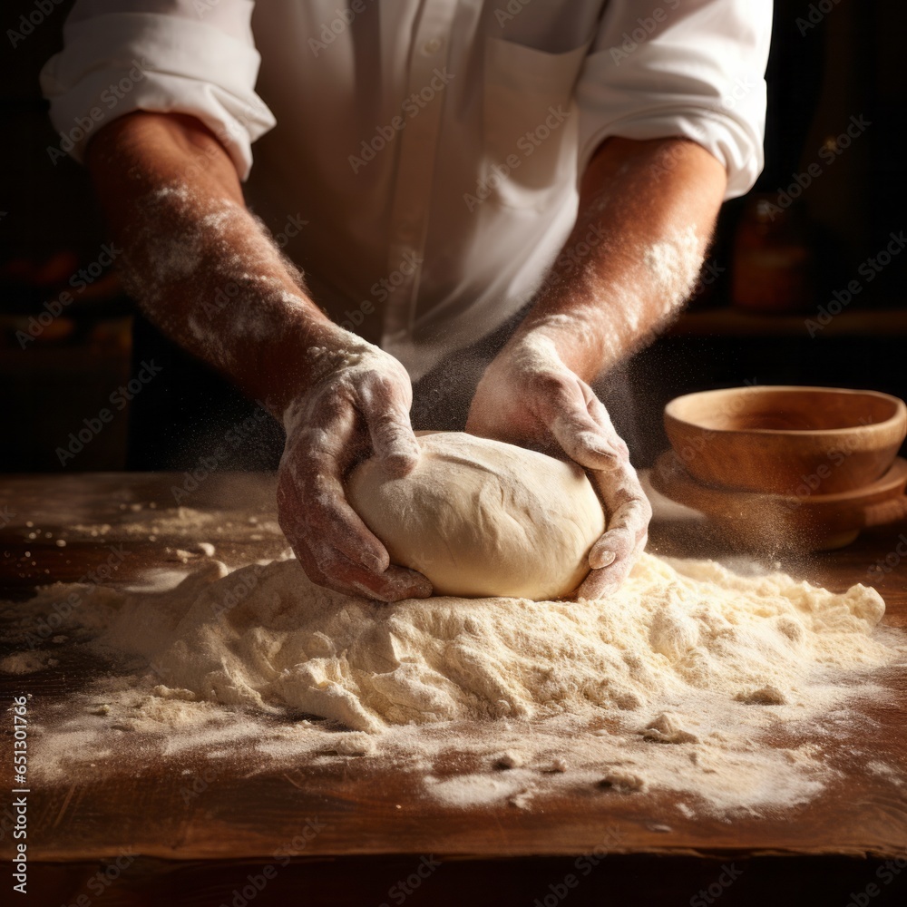 Male hands mixing unleavened dough