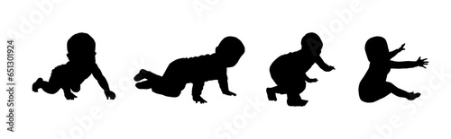 set of silhouettes of a crawling baby
