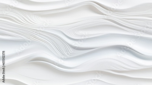 A close-up of an abstract acrylic wavy wall painting, where white strokes create subtle waves on a pristine white canvas.