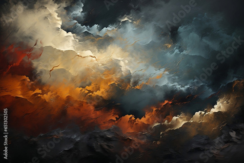 Pintura o textura oscura y abstracta de nubes humo y fuego  imagen uhd con colores gris oscuro y naranja  fondo de pantalla  pinceladas