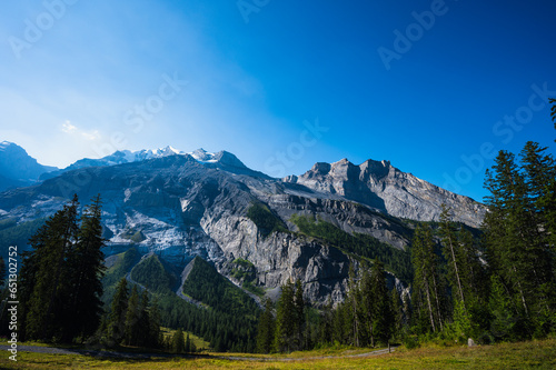 Oeschinensee, Switzerland - July 27, 2022 - View from Oeschinensee, Switzerland in the town of Kandersteg. © WSPHOTO