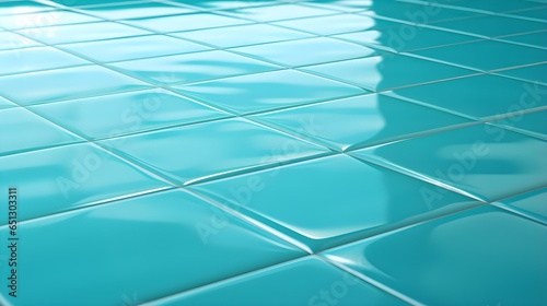 Close up of a glossy floor in cyan Colors reflecting the Daylight 
