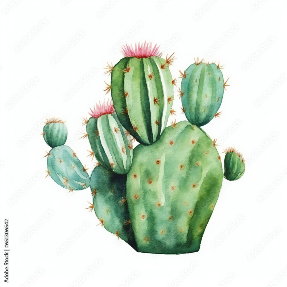 Naklejka premium watercolor cactus on white background