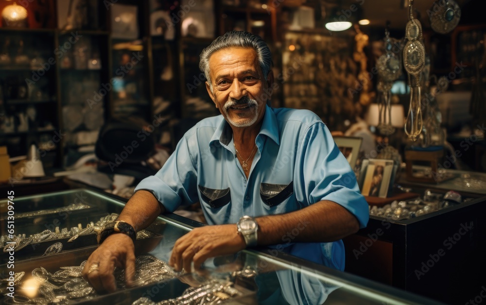 A jewelry store owner in his shop. Generative AI
