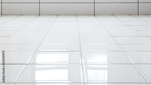 Close up of a glossy floor in white Colors reflecting the Daylight 