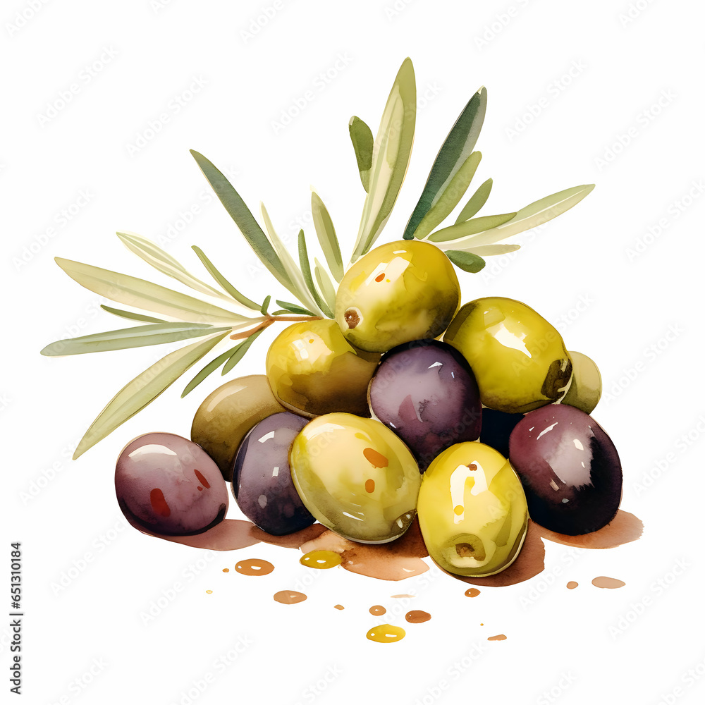 Obraz premium Drawing of olives watercolor illustration. High-resolution