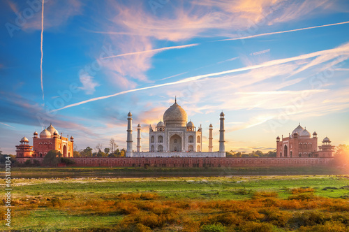 Famous Taj Mahal, panoramic view from Mehtab Bagh, India, Agra, Uttar Pradesh photo