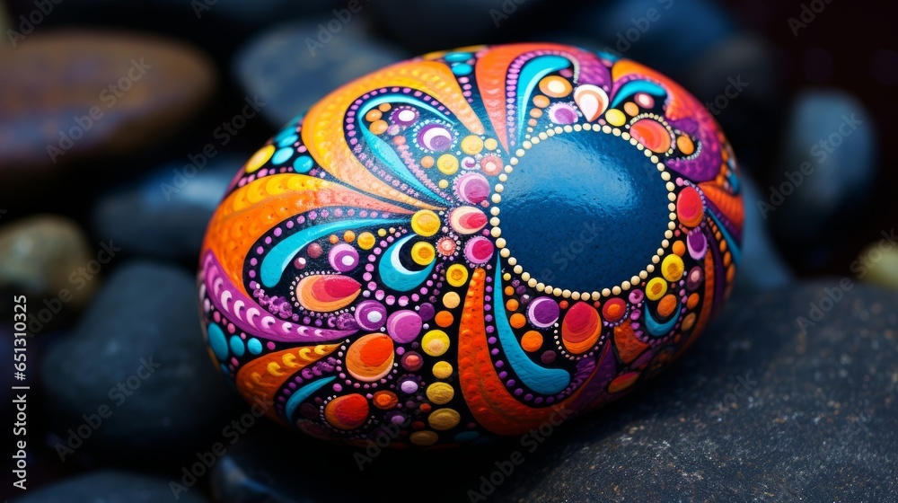 Smooth rocks with colorful mandala design 