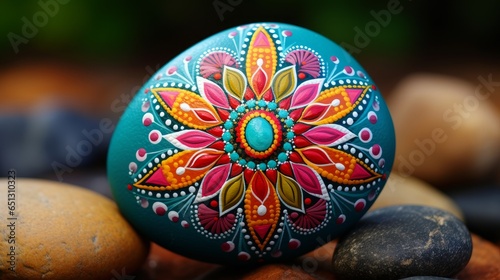 Smooth rocks with colorful mandala design 