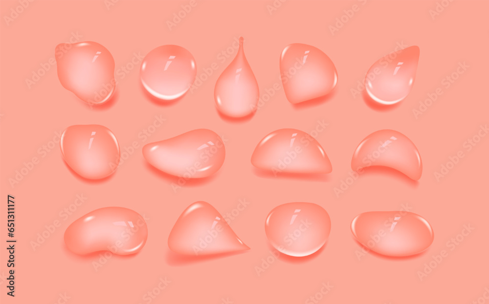Liquid wet drops of gel or collagen. Spilled puddles of cosmetic serum or water. Round clean swatch of essence lotion or jelly for skin care. Beauty background with oil drops. Liquid wet drops of gel or collagen. Spilled puddles of cosmetic serum or water. Round clean swatch of essence lotion or jelly for skin care. Beauty background with oil drops.