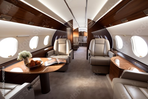 Interior of the private exclusive jet. Generative AI. © pawczar