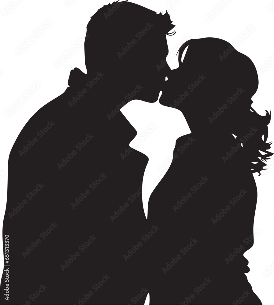 A silhouette romantic couple kissing. Concept for Valentine day. 