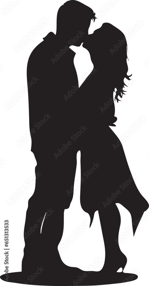 A silhouette romantic couple kissing. Concept for Valentine day. 