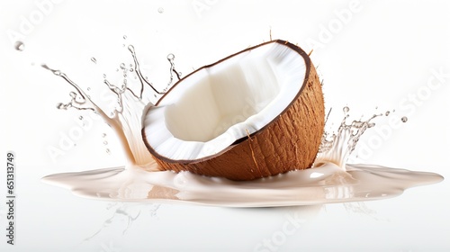  a half eaten coconut with milk splashing out of it.  generative ai