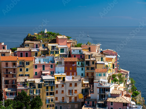 View on the cliff town of Manarola, one of the colorful Cinque Terre on the Italian west coast