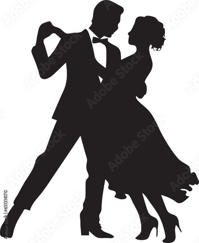 A silhouette of a newly married couple dancing. The concept for wedding cards and Valentine day 