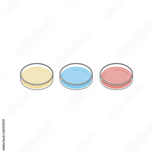 Set of 3 petri dish colorful icons, simple vector illustration design. Medical carttoon symbol to use in websites, lectures, presentations, etc