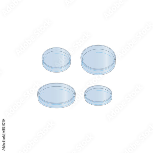 Set of 4 glass petri dish icons, simple vector illustration design. Medical carttoon symbol to use in websites, lectures, presentations, etc