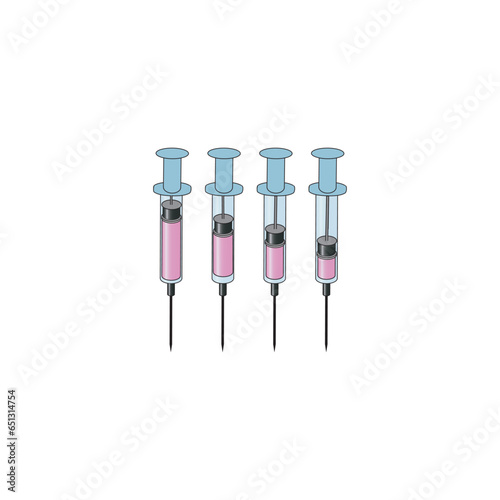Set of 4 syringe purple icons, simple vector illustration design. Medical carttoon symbol to use in websites, lectures, presentations, etc