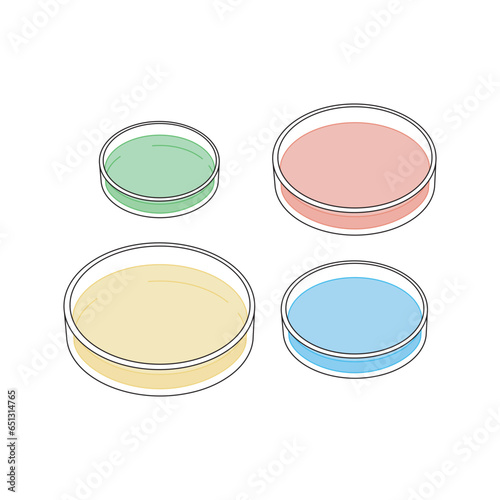 Set of 4 petri dish colorful icons, simple vector illustration design. Medical carttoon symbol to use in websites, lectures, presentations, etc
