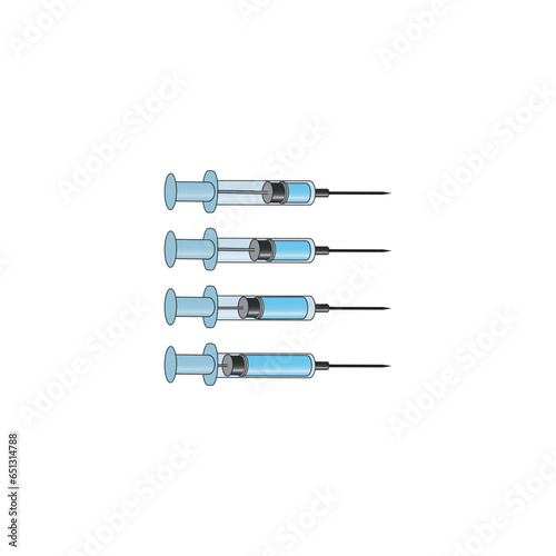 Set of 4 syringe blue icons, simple vector illustration design. Medical carttoon symbol to use in websites, lectures, presentations, etc