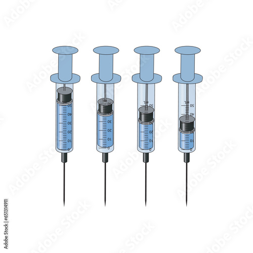 Set of 4 syringe blue icons, simple vector illustration design. Medical carttoon symbol to use in websites, lectures, presentations, etc