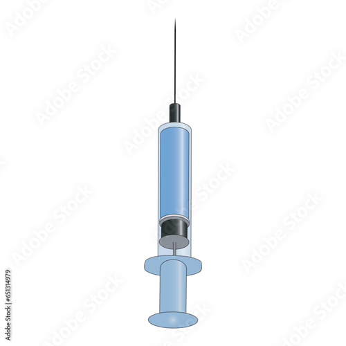 Large blue syringe icon, simple vector illustration design. Medical carttoon symbol to use in websites, lectures, presentations, etc