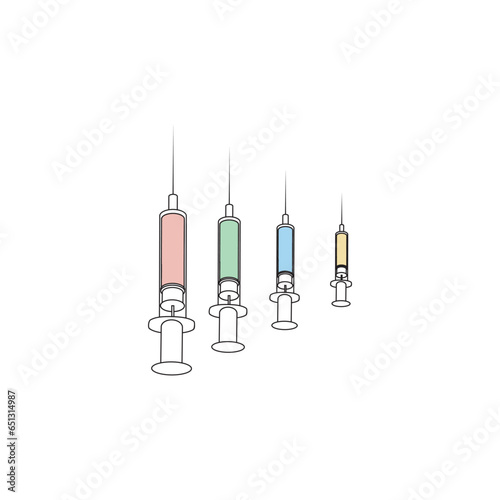 Set of 4 syringe colorful icons, simple vector illustration design. Medical carttoon symbol to use in websites, lectures, presentations, etc